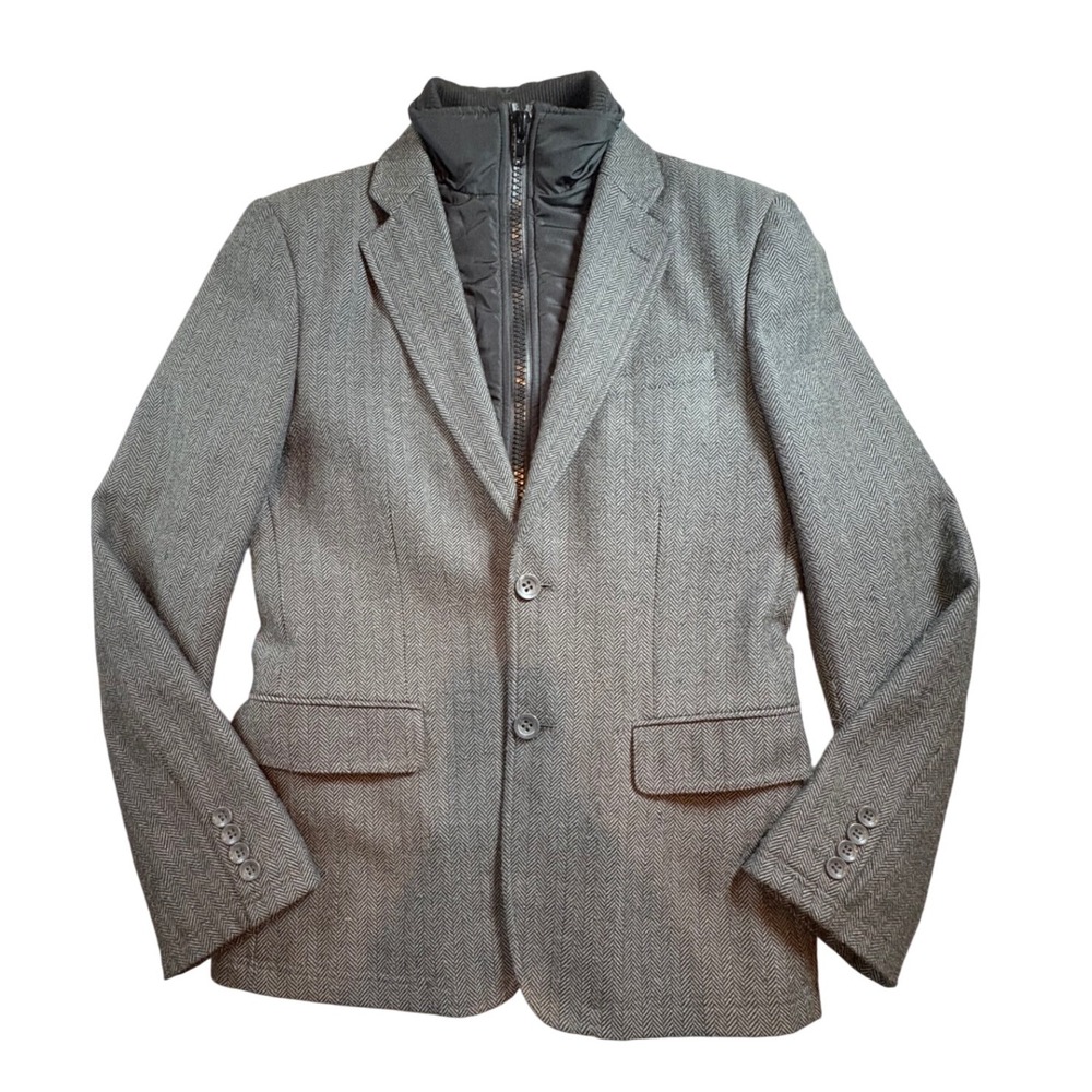 English Laundry Men's Blazer Medium Gray Herringbone‎ w/ Removable faux lining